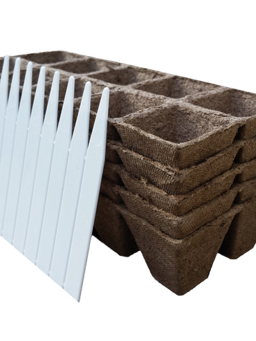 Seed Starter Pots Trays Biodegradable Peat 5 pack 50 Cells 10 Plastic Plant Markers